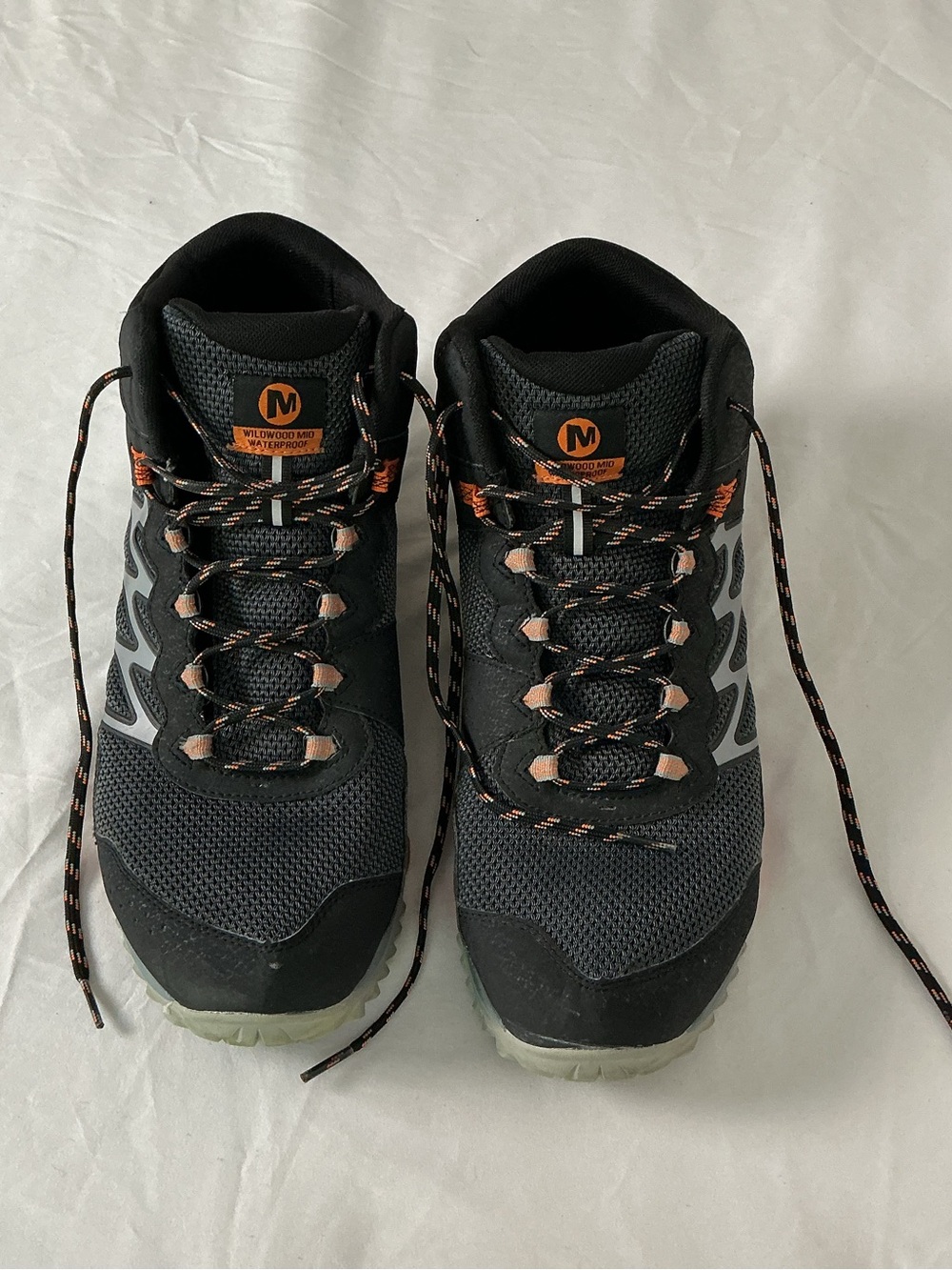 Merrell Wildwood Mid Waterproof Hiking Boots Black Orange Mens 12
